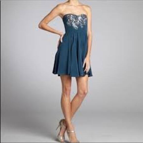 Rebecca Taylor Beaded Feather Silk Strapless Dress Sz 4 - Picture 2 of 7